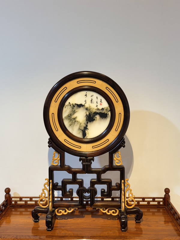 大红酸枝黄杨圆台屏